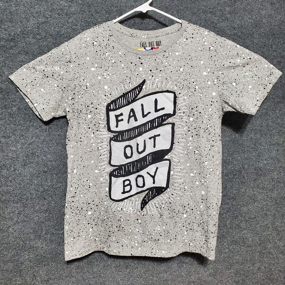 Fall Out Boy Shirt Mens Medium Gray Specs Rock Band EMO Pop Punk Tour Music Y2K